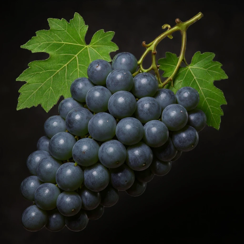 Make the grapes a little more gray, keep the realistic professional photography style, transparent background. emoji