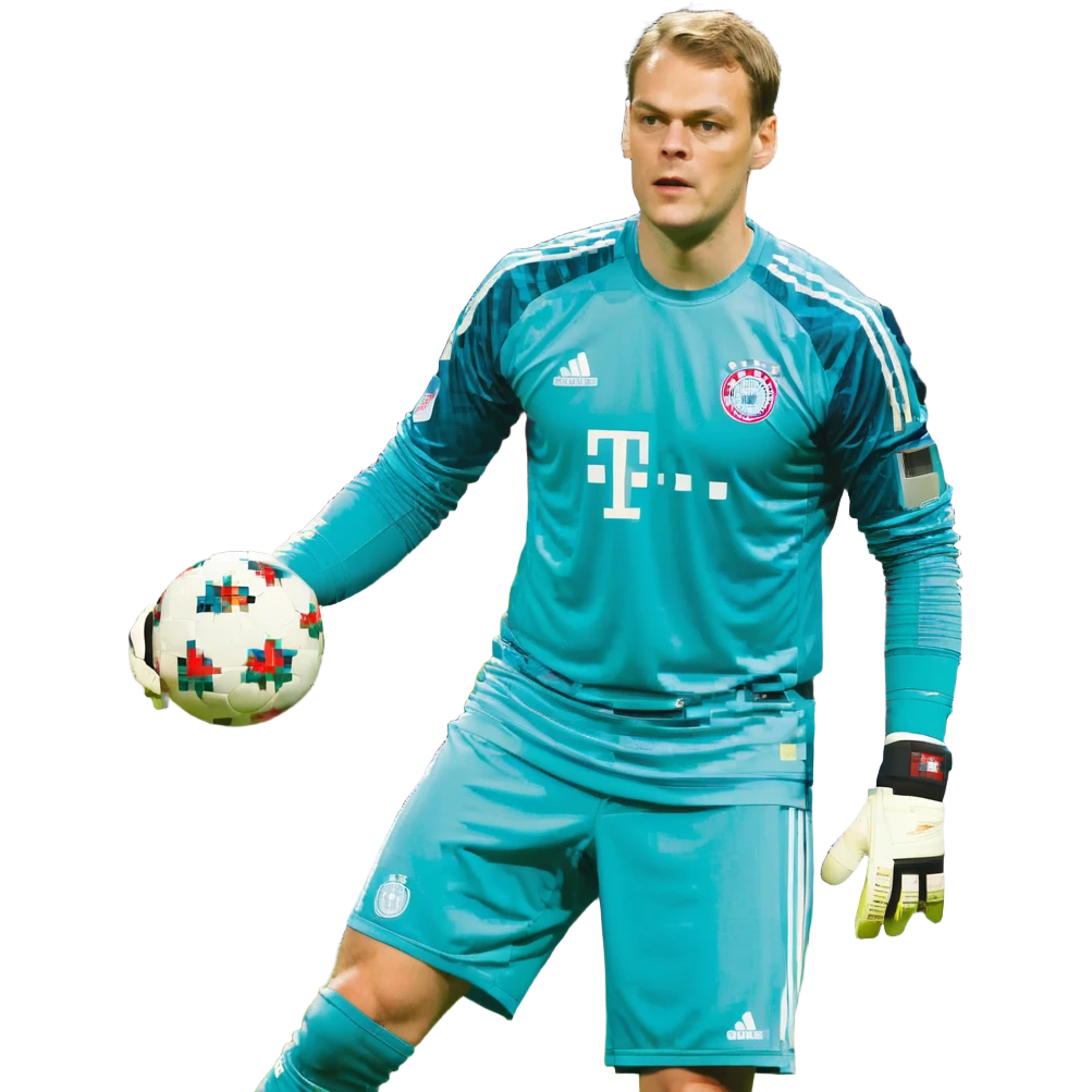 Manuel Neuer, detailed football goalkeeper, blue jersey, gloves, dynamic pose emoji