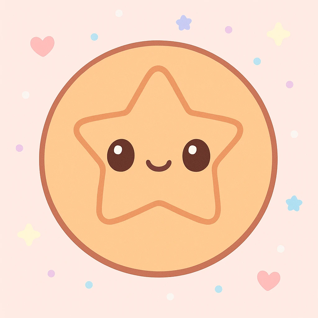 kawaii style dalgona candy with star shape, cute and charming emoji