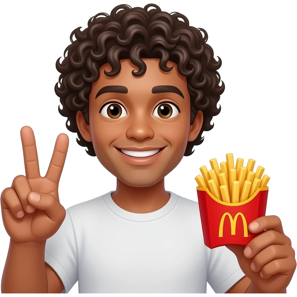 Very lightskin Man with curls doing peace sign holding McDonald fries emoji