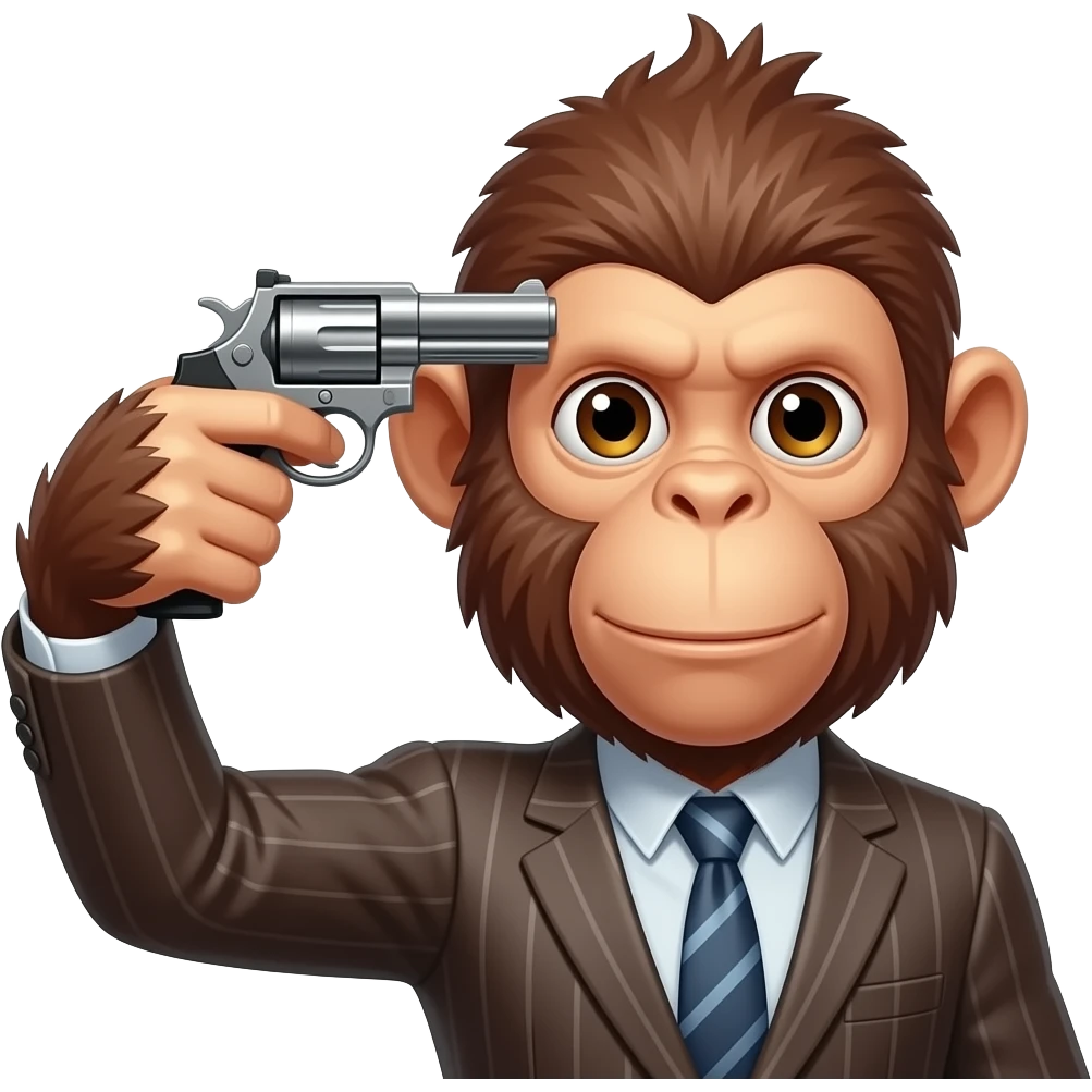 monkey holding a gun to his own head ready to shoot emoji