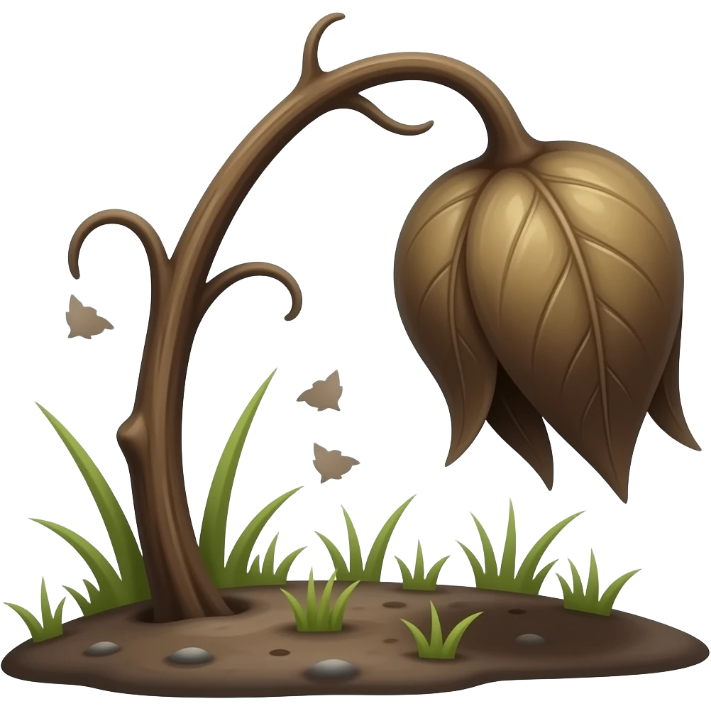 Wilted dead dark brown plantstem hanging m from the ground with leaves emoji