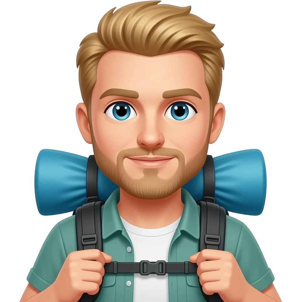 blonder man mit dem camping rucksack emoji