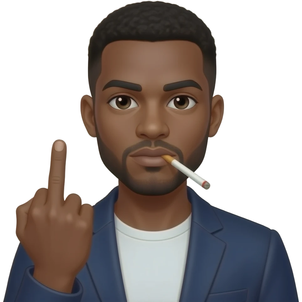 Black guy with middle finger up and smoking emoji