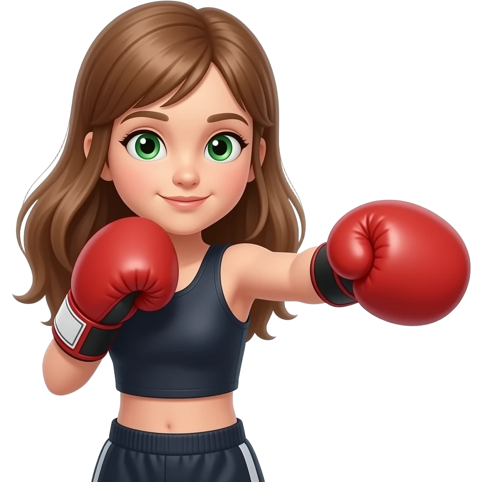 Niña 10 años entrenando boxeo pelo castaño claro largo ojos verdes emoji