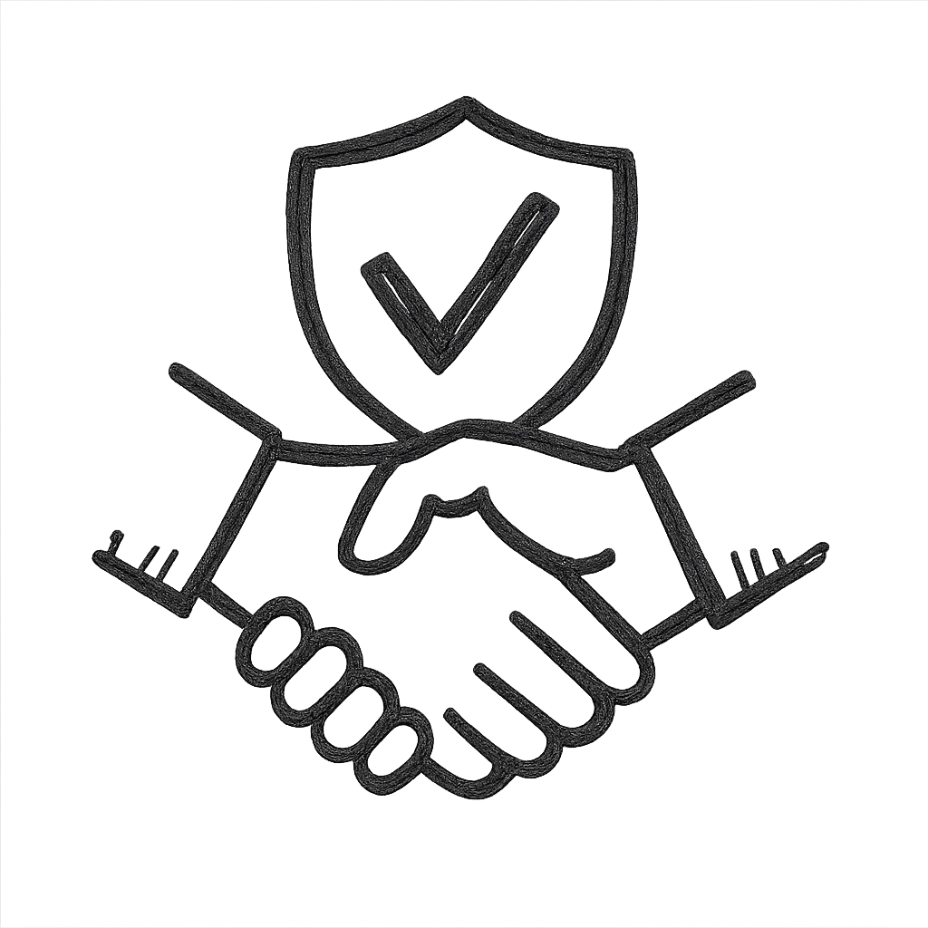 A shield with a tick, and two hands shaking behind it. emoji
