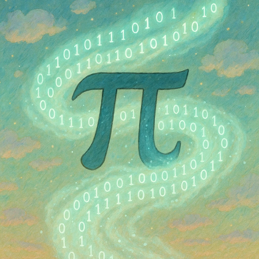 combine the π (pi) math symbol, binary code, and digital mist emerging from it. emoji