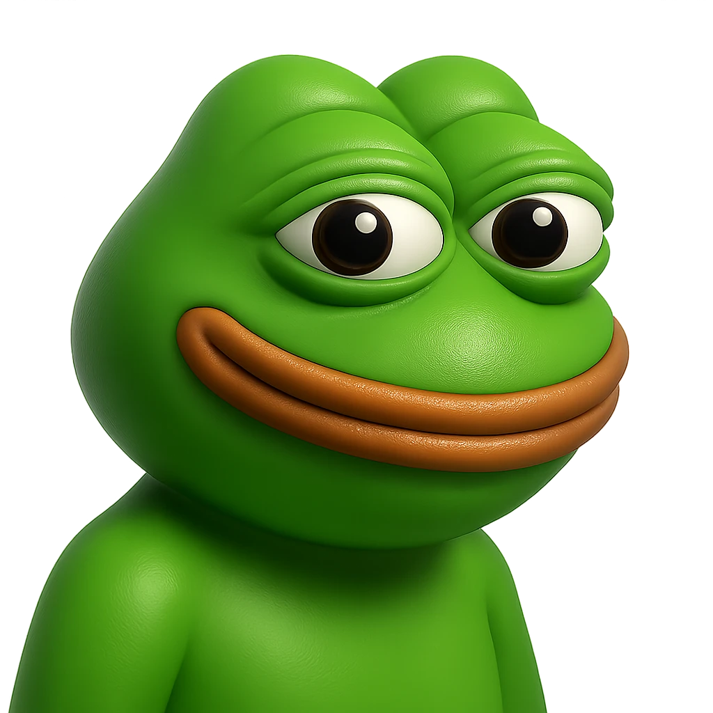 pepe in
- 3d style
- bright green
- smiling
- looking straight at the camera
- good highlights and shadows
- 30deg angled towards the left emoji