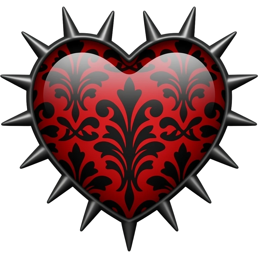 Reddish Gothic emo edgy cool spiky Heart with black damask pattern emoji