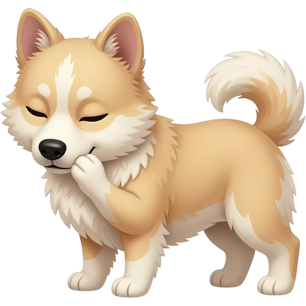 Ich hätte gerne einen süßen beige farbigen hund mit spitzen ohren und wuschel Fell der sauber macht emoji