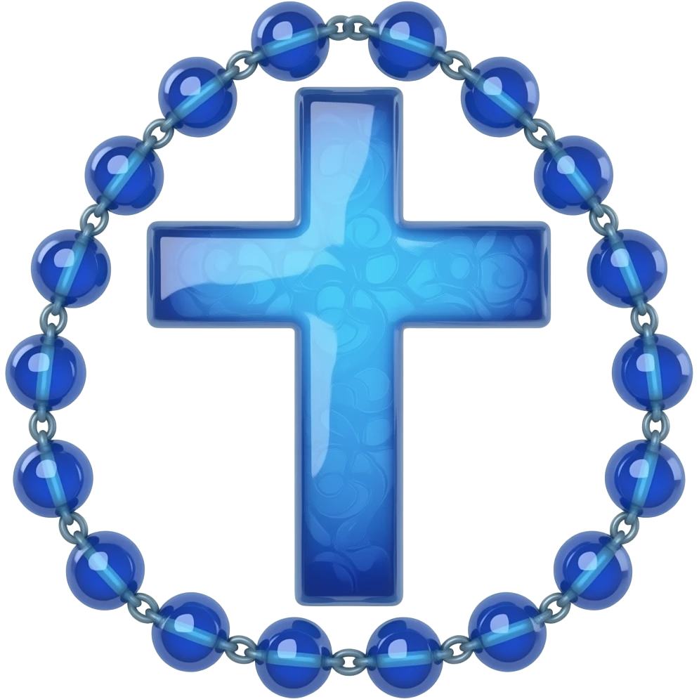 cruz sagrada azul cobalto vidro brilhante com rosário azul cobalto vidro brilhante sem pessoa pendurada emoji