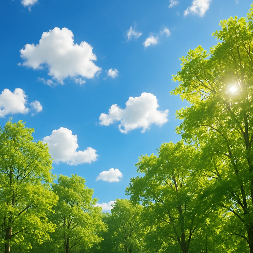 A sunny day with trees, sky, and clouds emoji