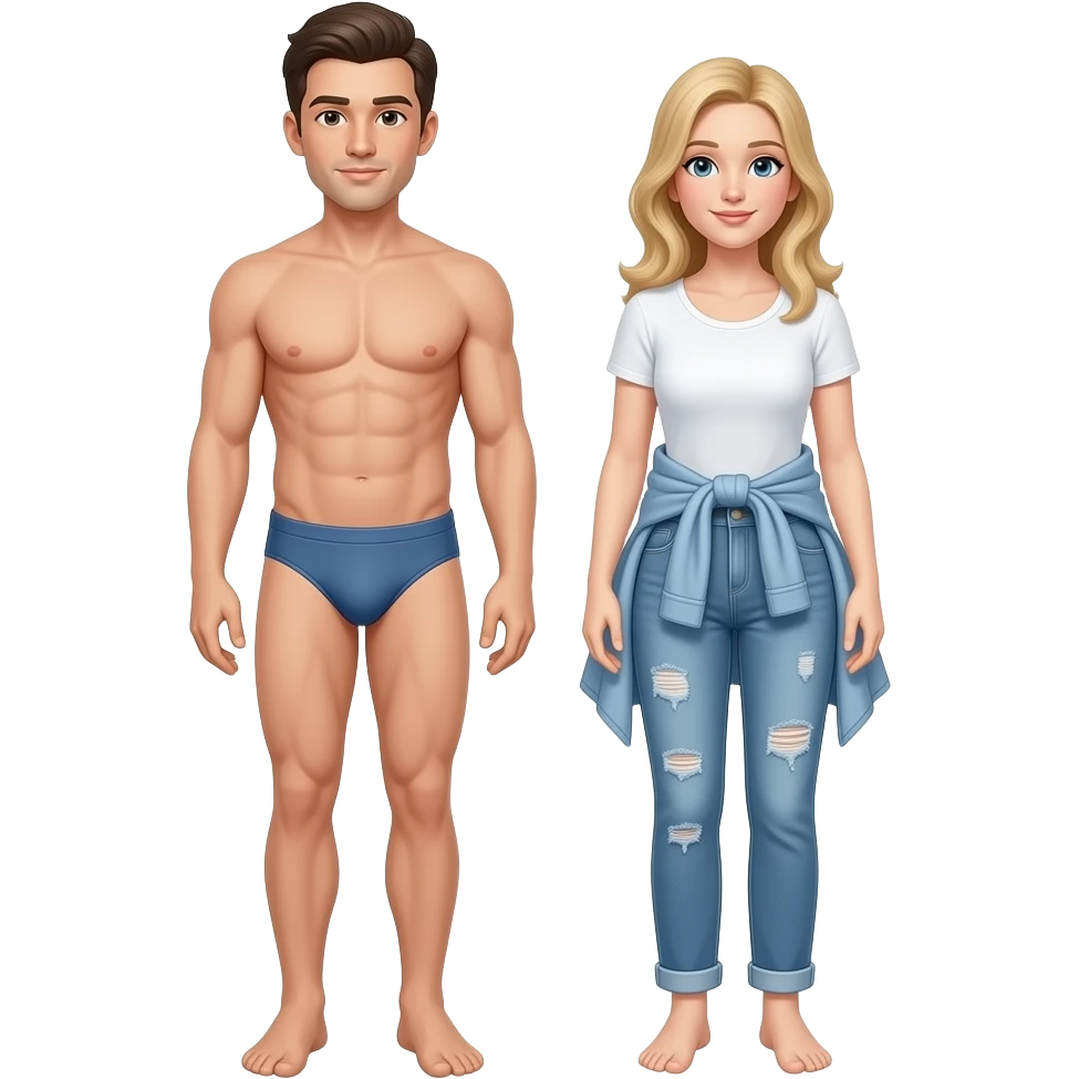 Full body image of naked, completely naked man and woman without a clothes on emoji