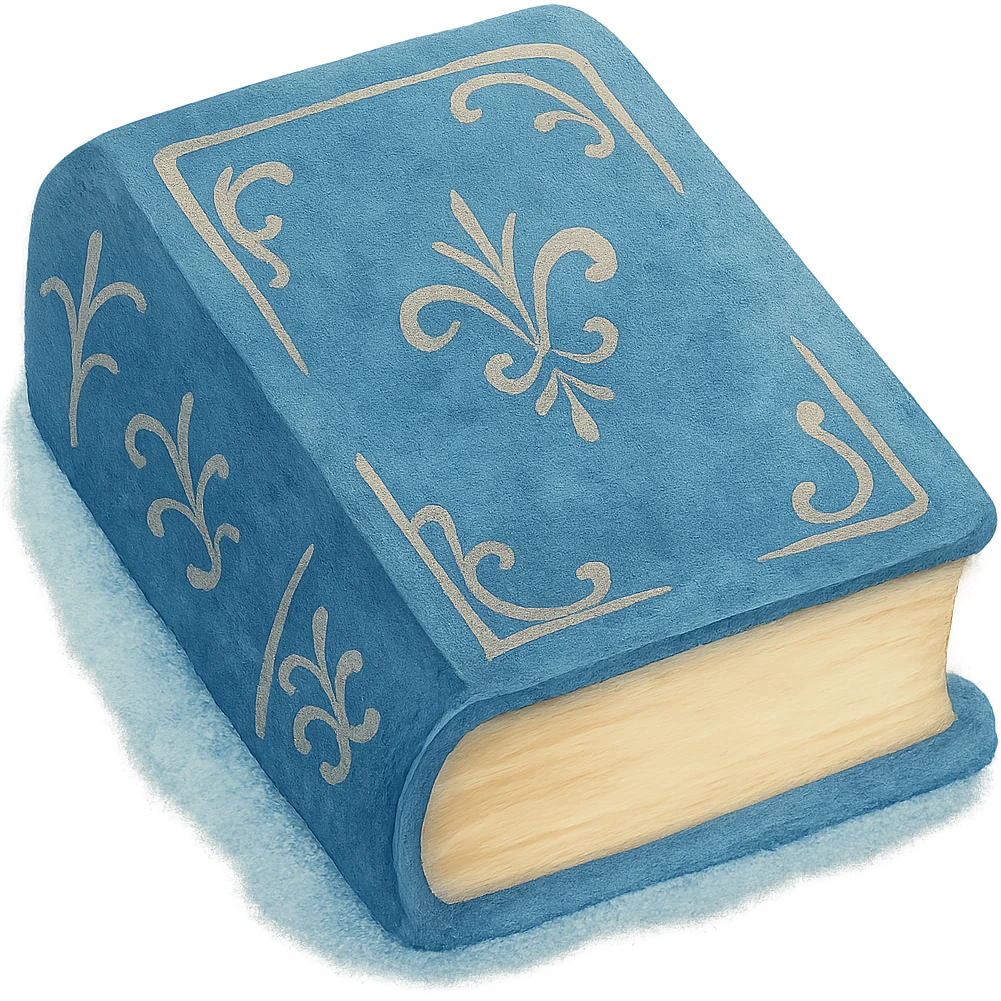 Change the color of the antique closed book with gold filigree to a rich sapphire blue, maintaining the dreamy painterly watercolor style with visible brushstrokes. Keep the transparent background. emoji