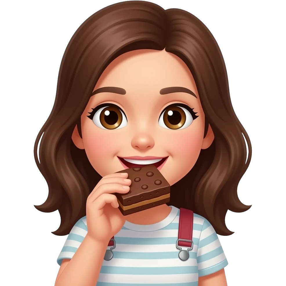 a girl eating a brownie emoji