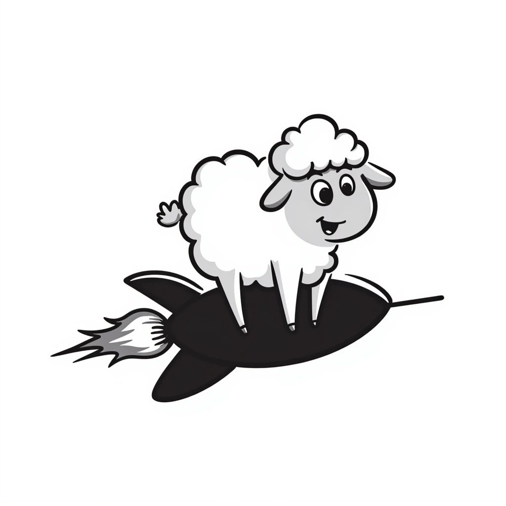 sheep flying on a rocket emoji