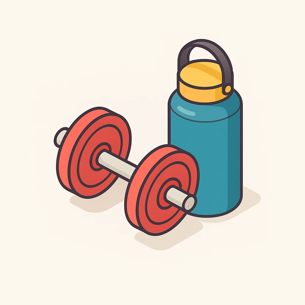 isometric 3d icon with intricate details, gym weights and a hydroflask, no text emoji