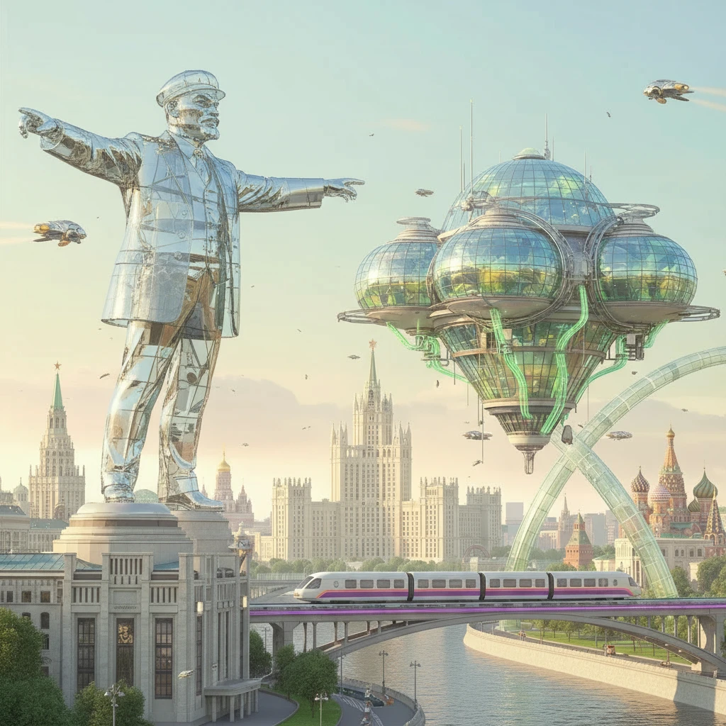 Замени фигуру девушки на стеклянную статую Ленина, который указывает рукой вперед

Остальное оставь без изменений emoji