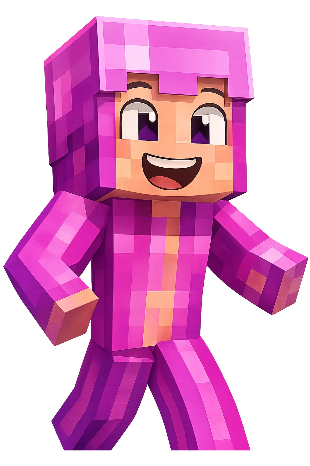 Change the expression of the top left character to a big happy smile, keeping the style and appearance the same, inspired by playful Minecraft-style expressions. Transparent background. emoji