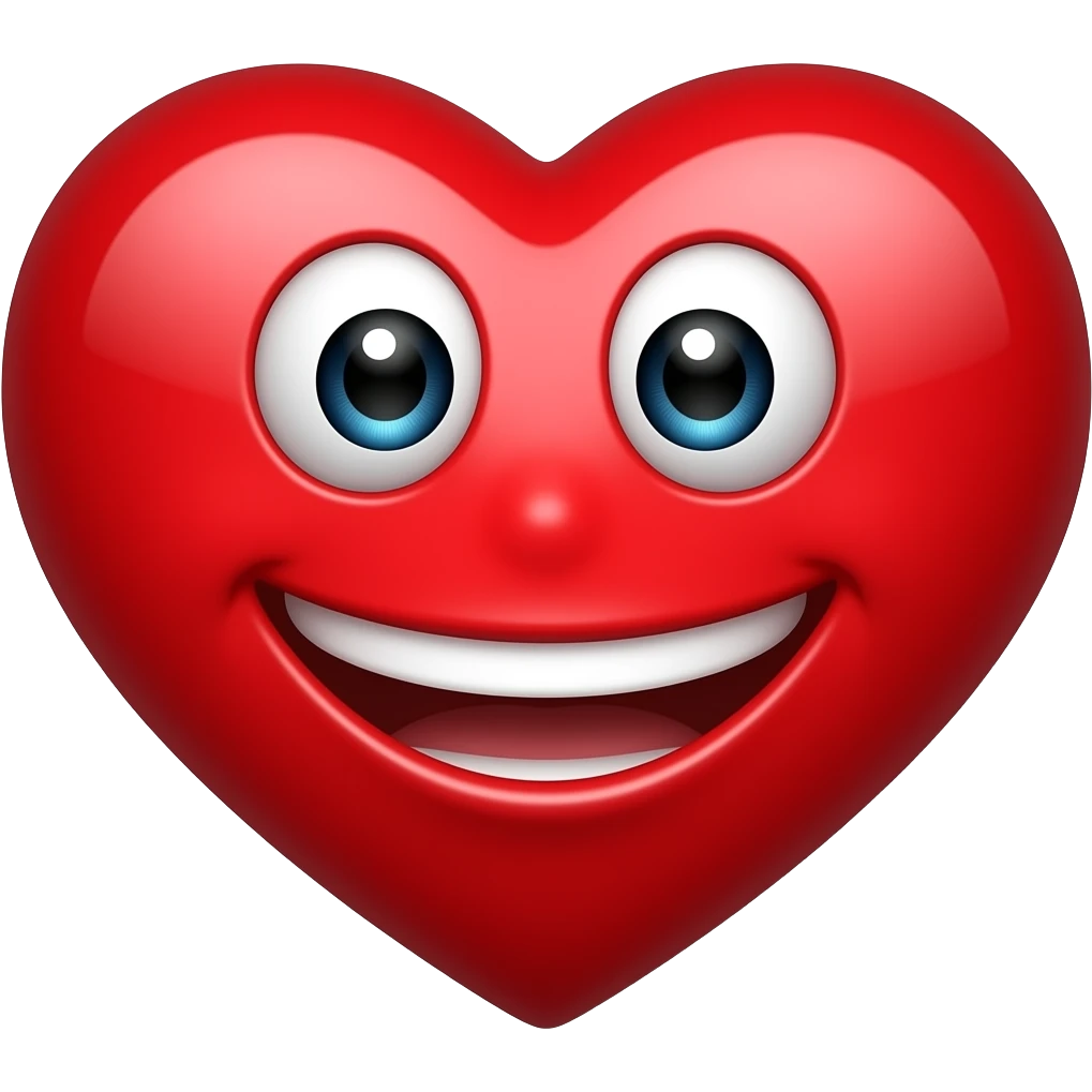 corazon sonriente color rojo intenso estilo kawaii emoji
