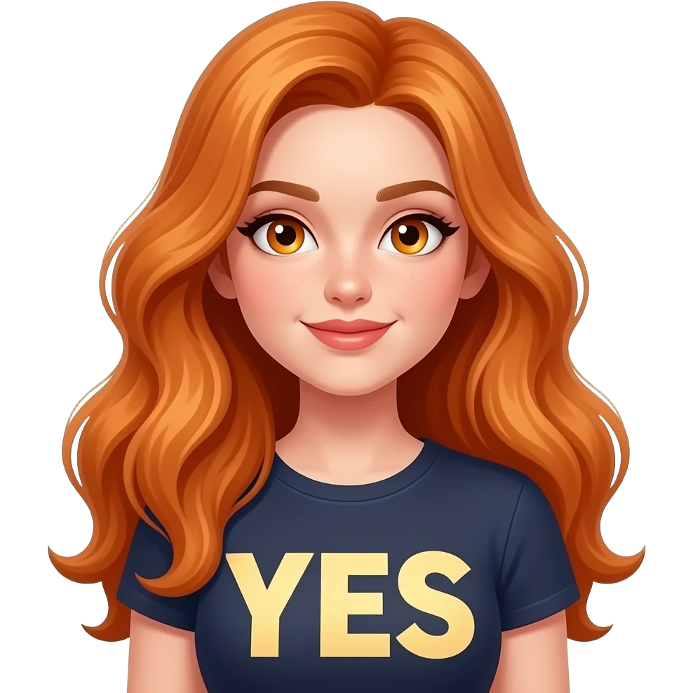 sexy girl with overlong ginger hair and ginger eyes a top with YES written on it emoji
