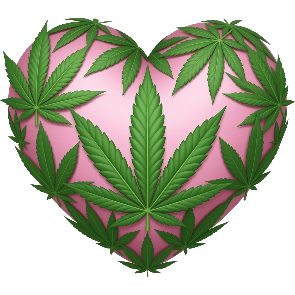 pink heart emoji made of weed leaves emoji