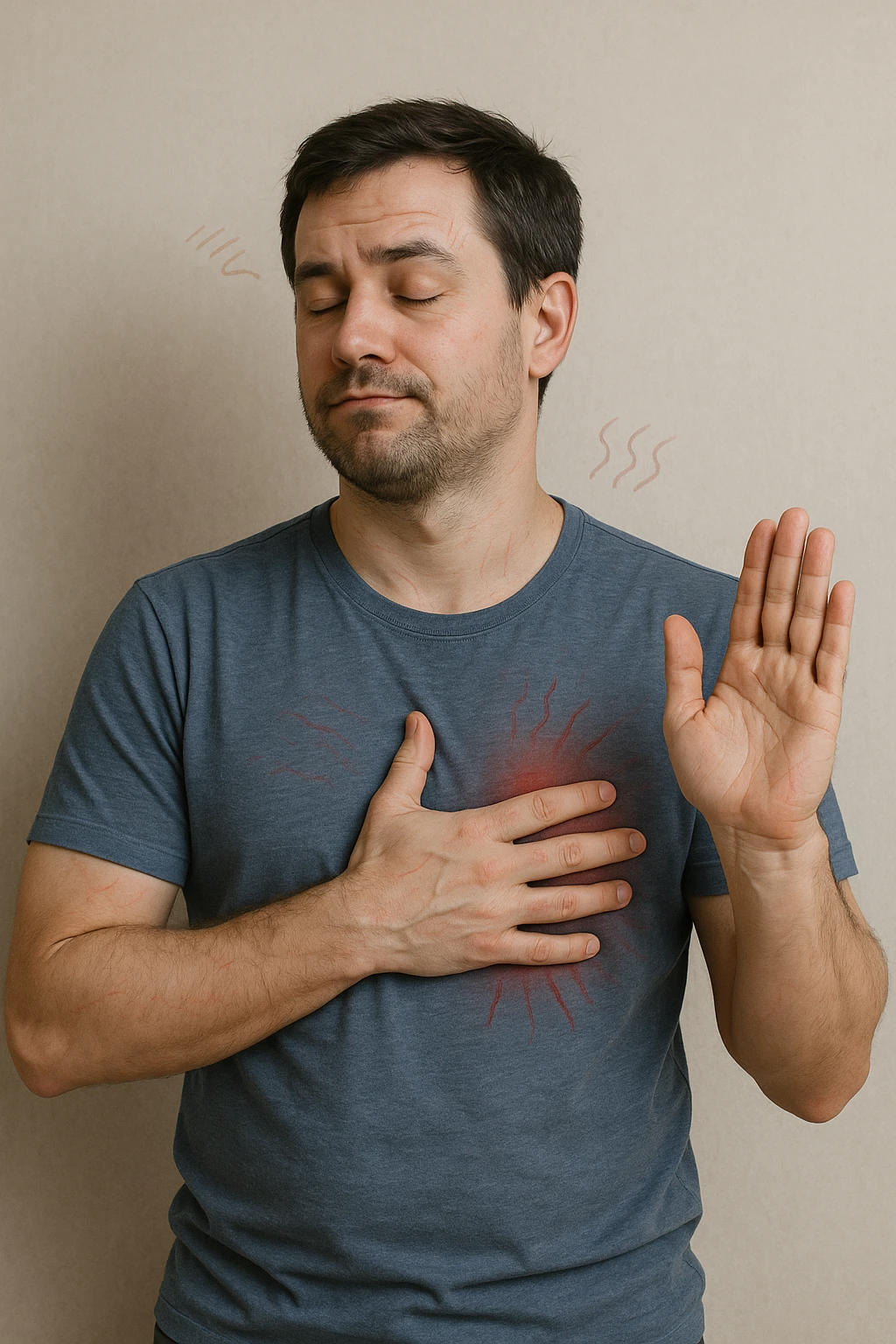 uomo che ignora i sintomi che gli sta mandando il suo corpo emoji