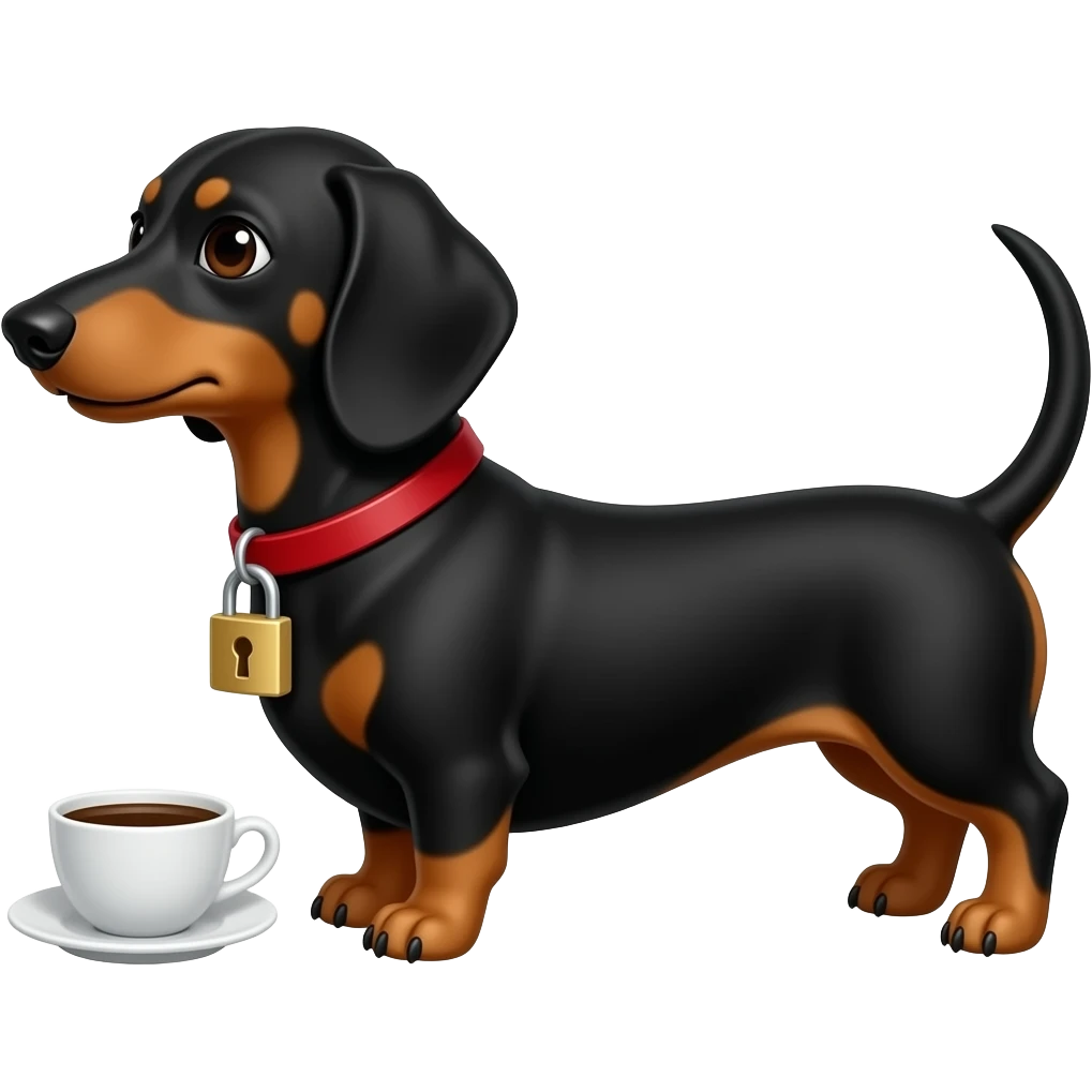 Has un perro salchicha negro con cafe con un candado cerrado emoji