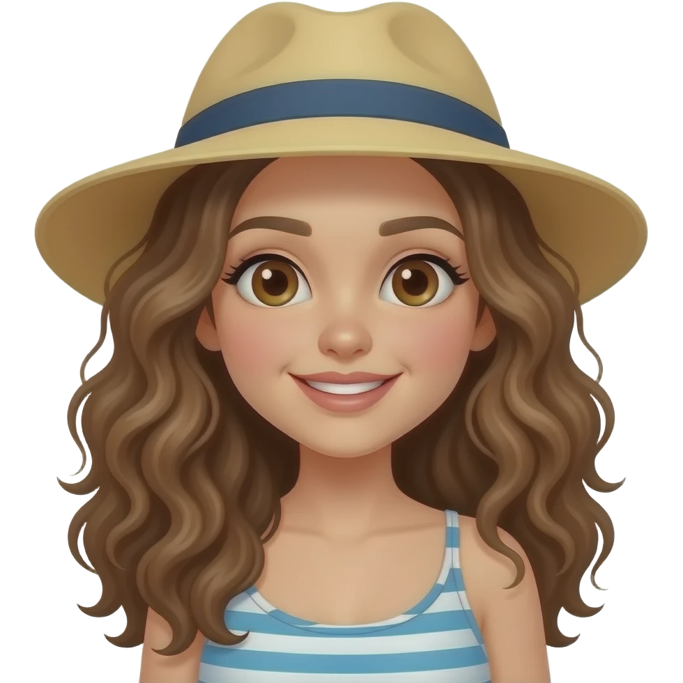 white girl with brown eyes and long curly hair on vacation emoji