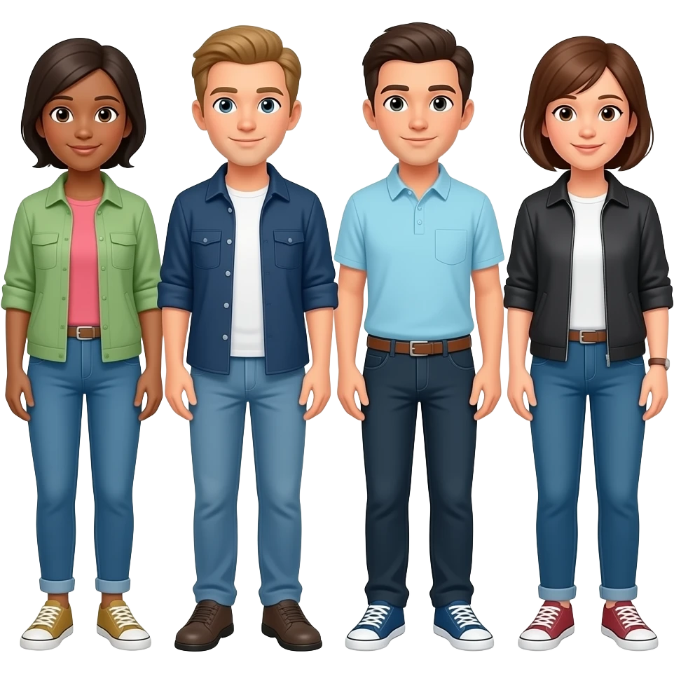 Люди стоят вчетвером без фона emoji