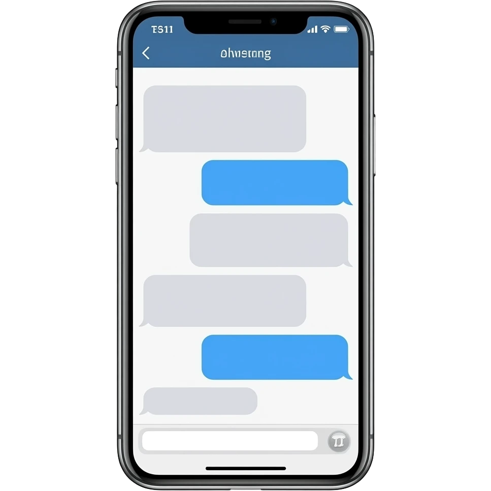 iphone device with messaging app open with muted blue-grey and grey bubbles emoji