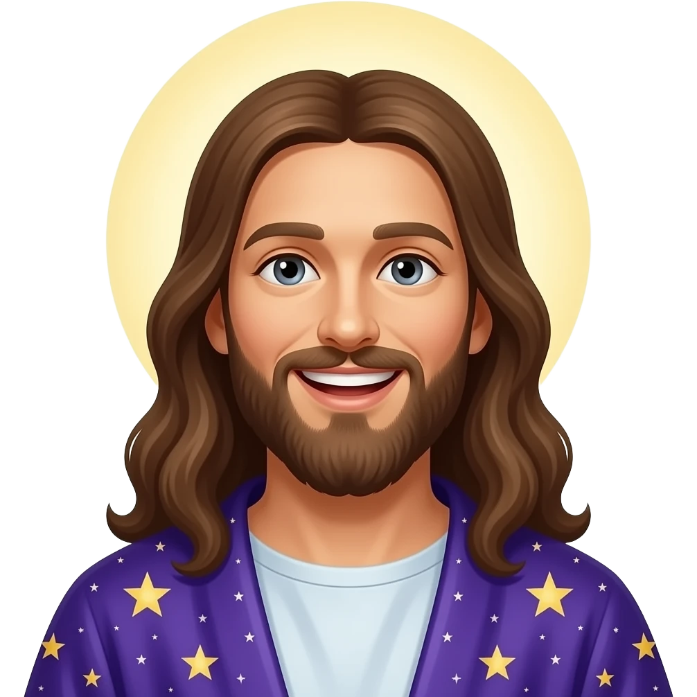 Laughing Jesus with a bluish purple starry robe emoji