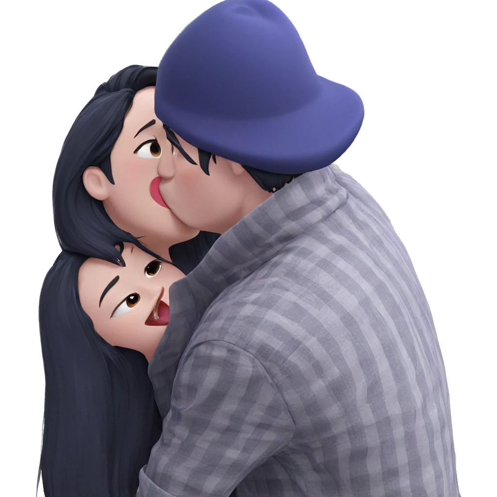 romantic kiss with black hair emoji
