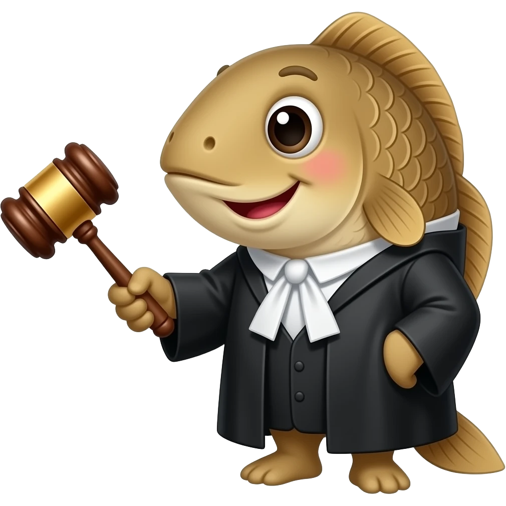 generate emoji of a happy brown fish judge aquaculture law emoji