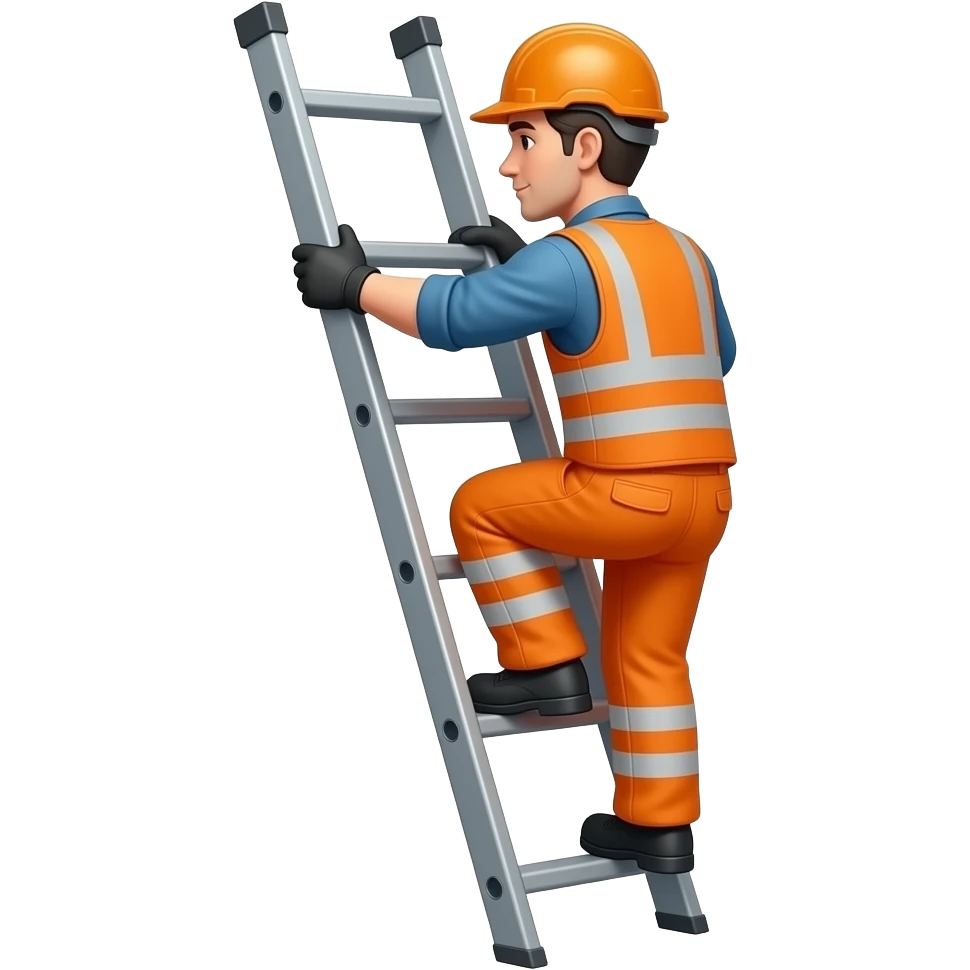 MAN IN ORANGE HIVIS OVERALLS CLIMBING A LADDER emoji