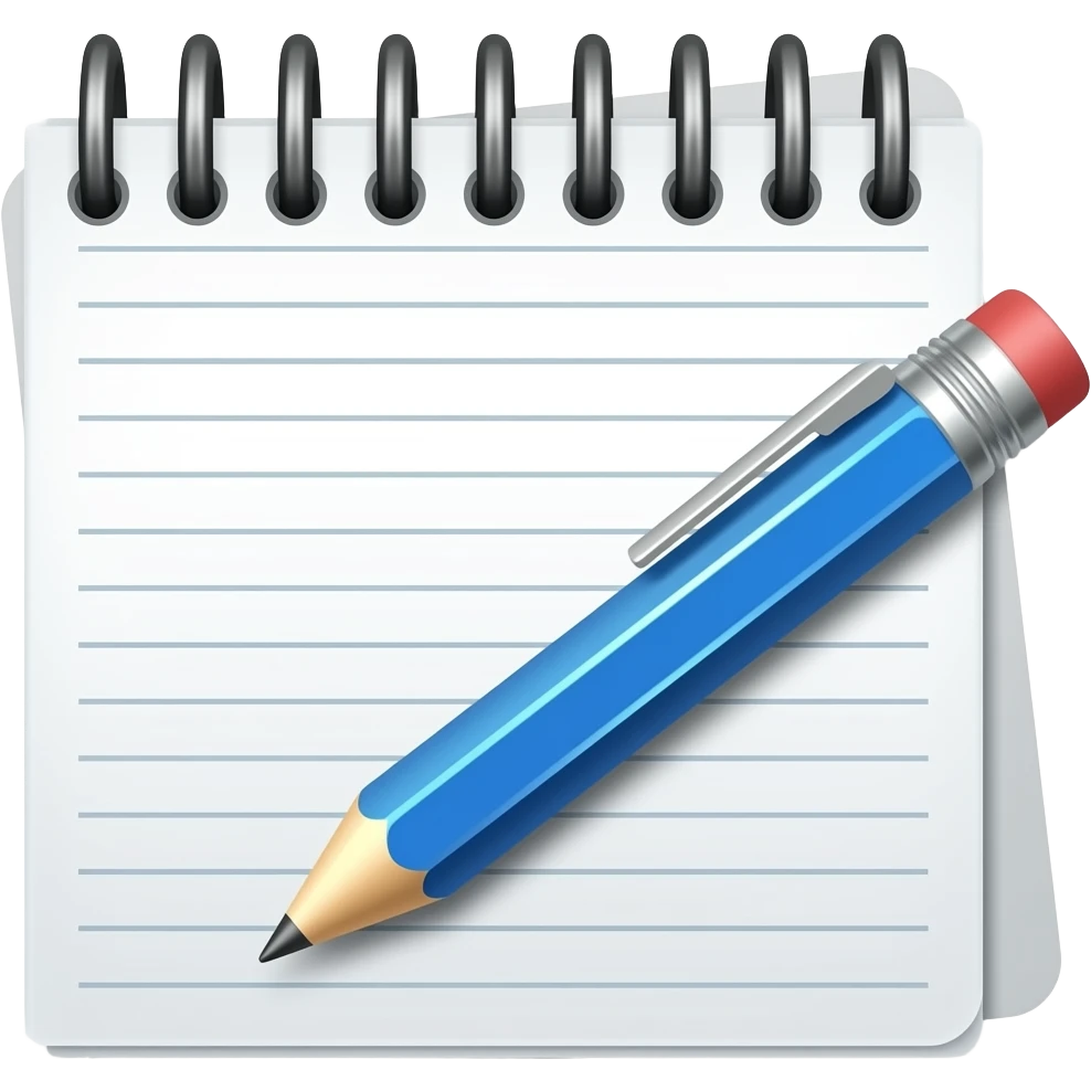 Spiral notepad with blue pencil in front emoji