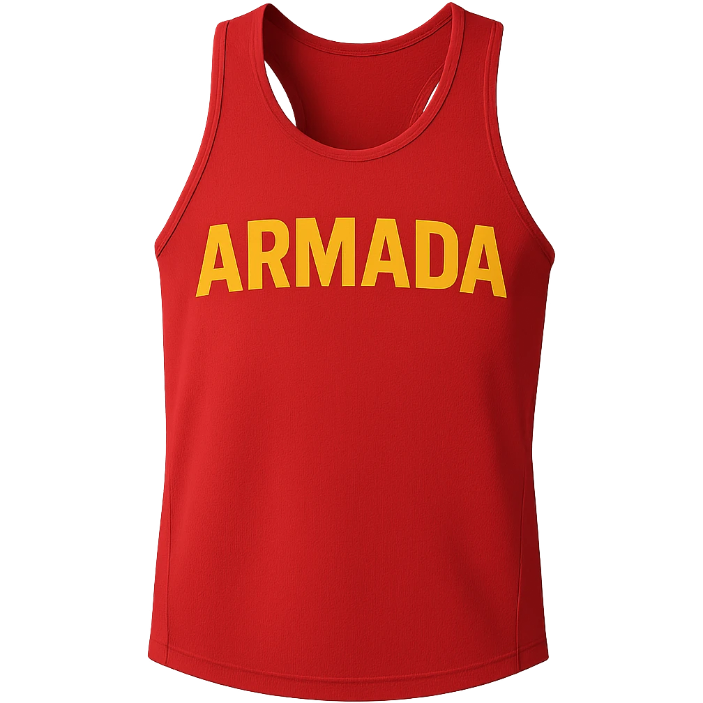 red singlet jersey with the word 'Armada' in clear bold yellow text, sporty design emoji