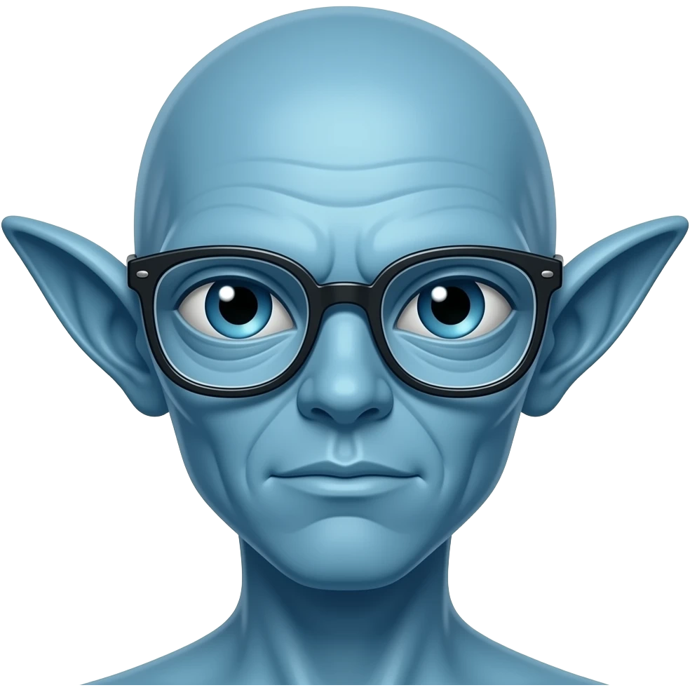 alien with blue skin and wear glasses change his ears into long ears emoji