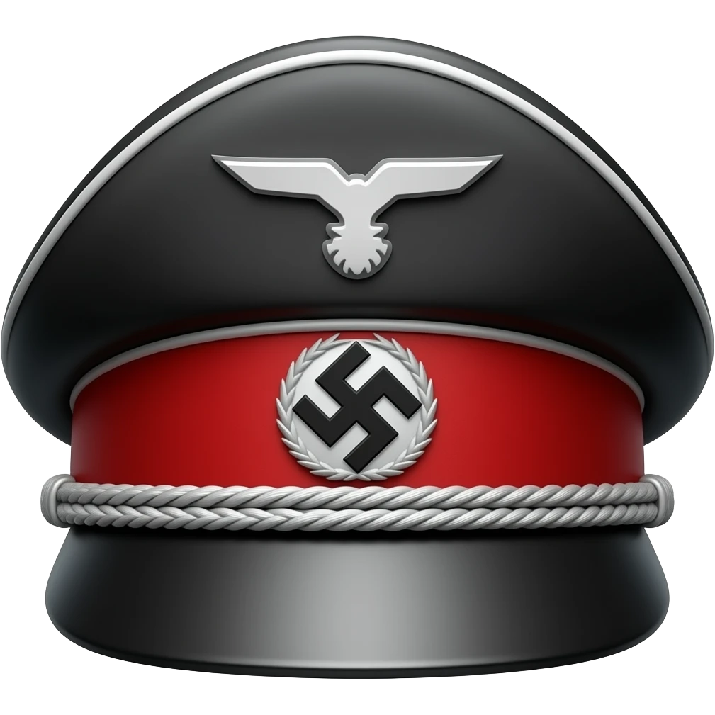 flat black shiny Nazi Kepi hat with red accents emoji