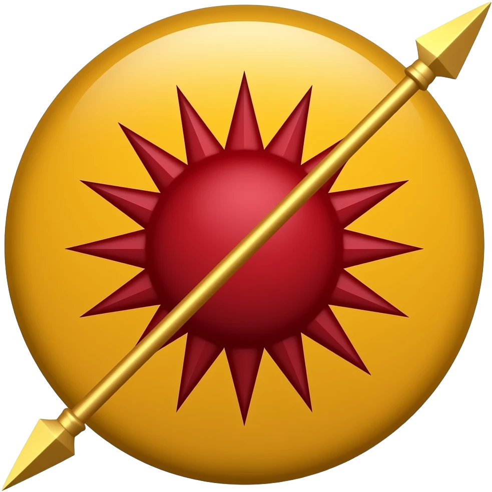 Generate me a house Martell shield, round, orange, with a red son and a golden spear piercing it, emoji