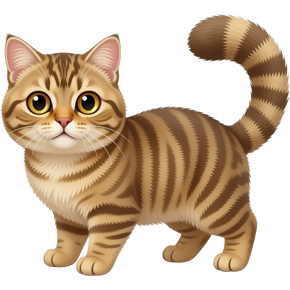 Fuzzy Scottish-Fold-Skookum-Kinkalow-Munchkin-Cat-hybrid with a long thin tufted tapered lion tail emoji