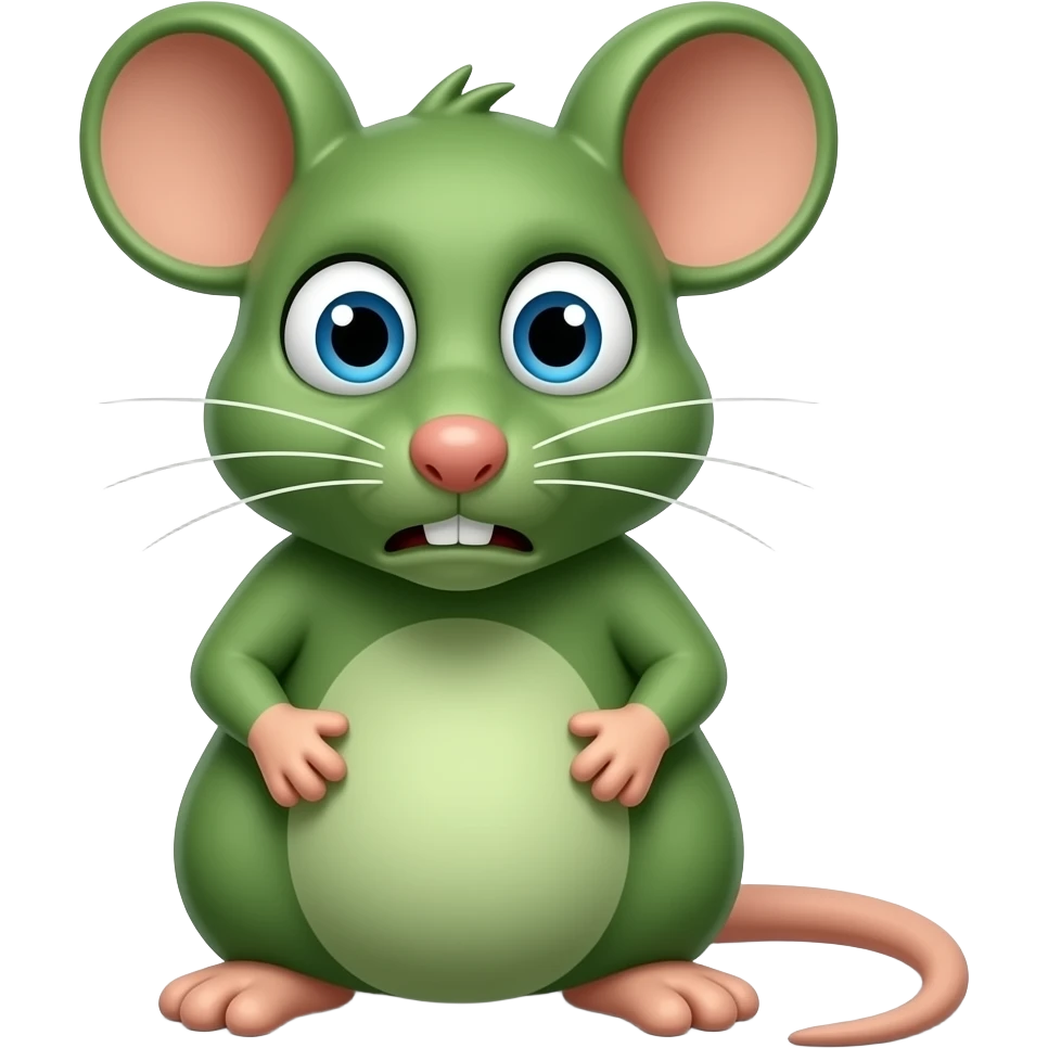 A little green mouse is staring at us with a nauseating and disgusting look on its face. It says, “Yuck.” emoji