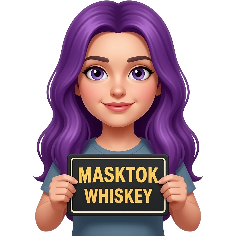 girl with long purple hair with a MASKTOK WHISKEY sign emoji