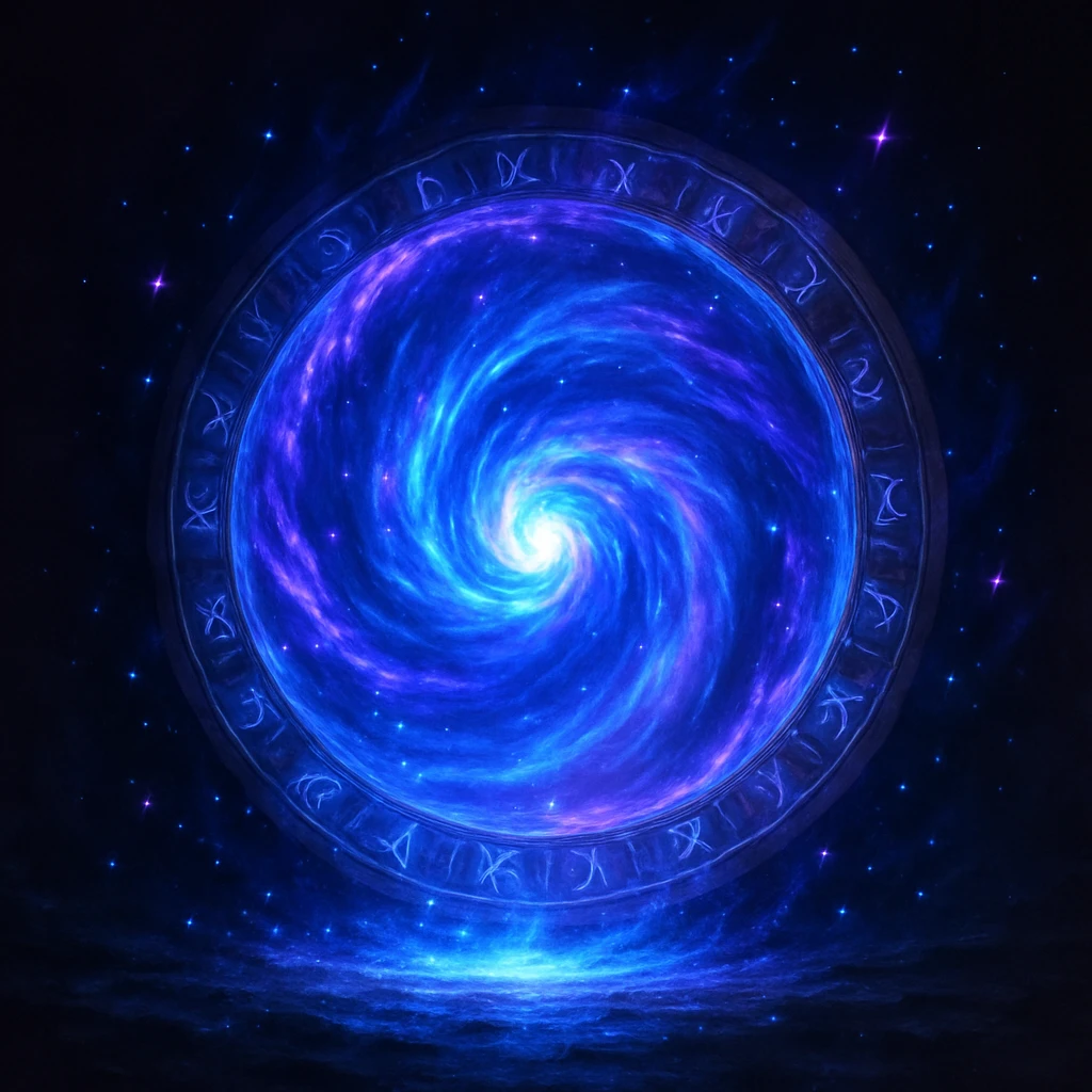 a magical portal swirling with blue and purple energy, glowing, fantasy style emoji