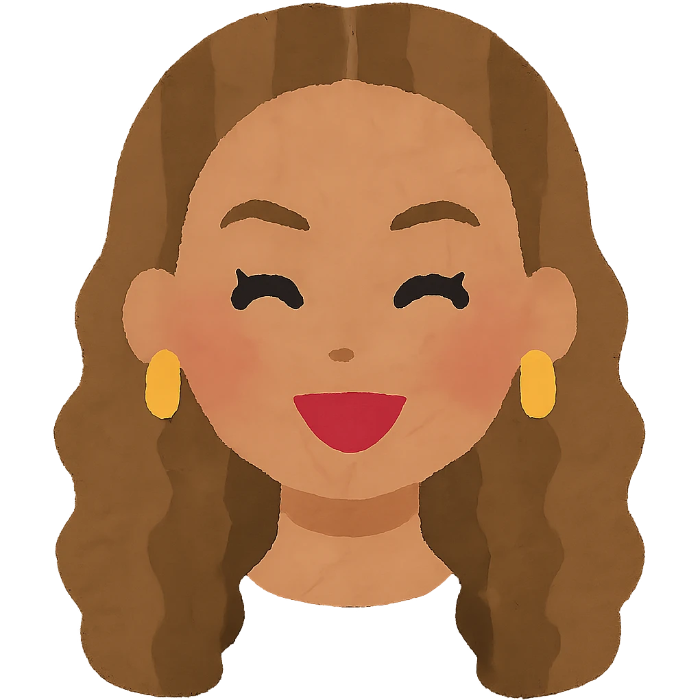 Beyonce's head in Irasutoya style, cheerful, cartoon, simple lines, soft colors, no background emoji