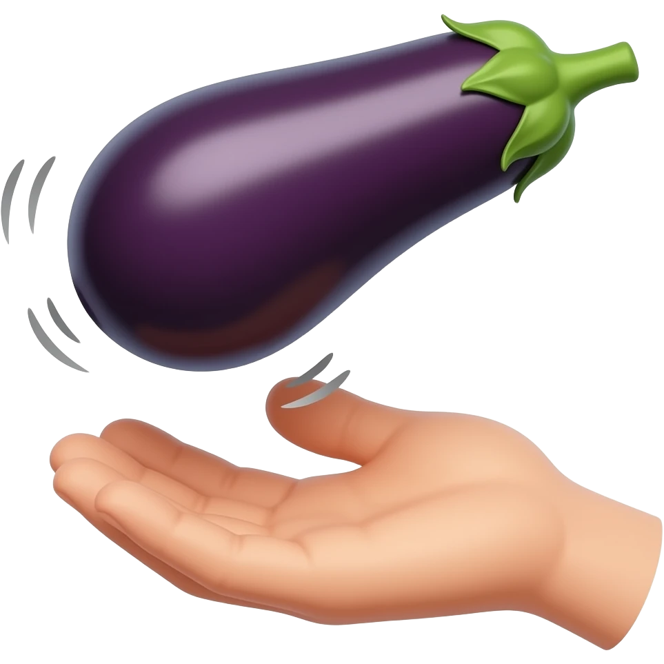 Now a hand holding a eggplant as it was going up and down on the eggplant emoji
