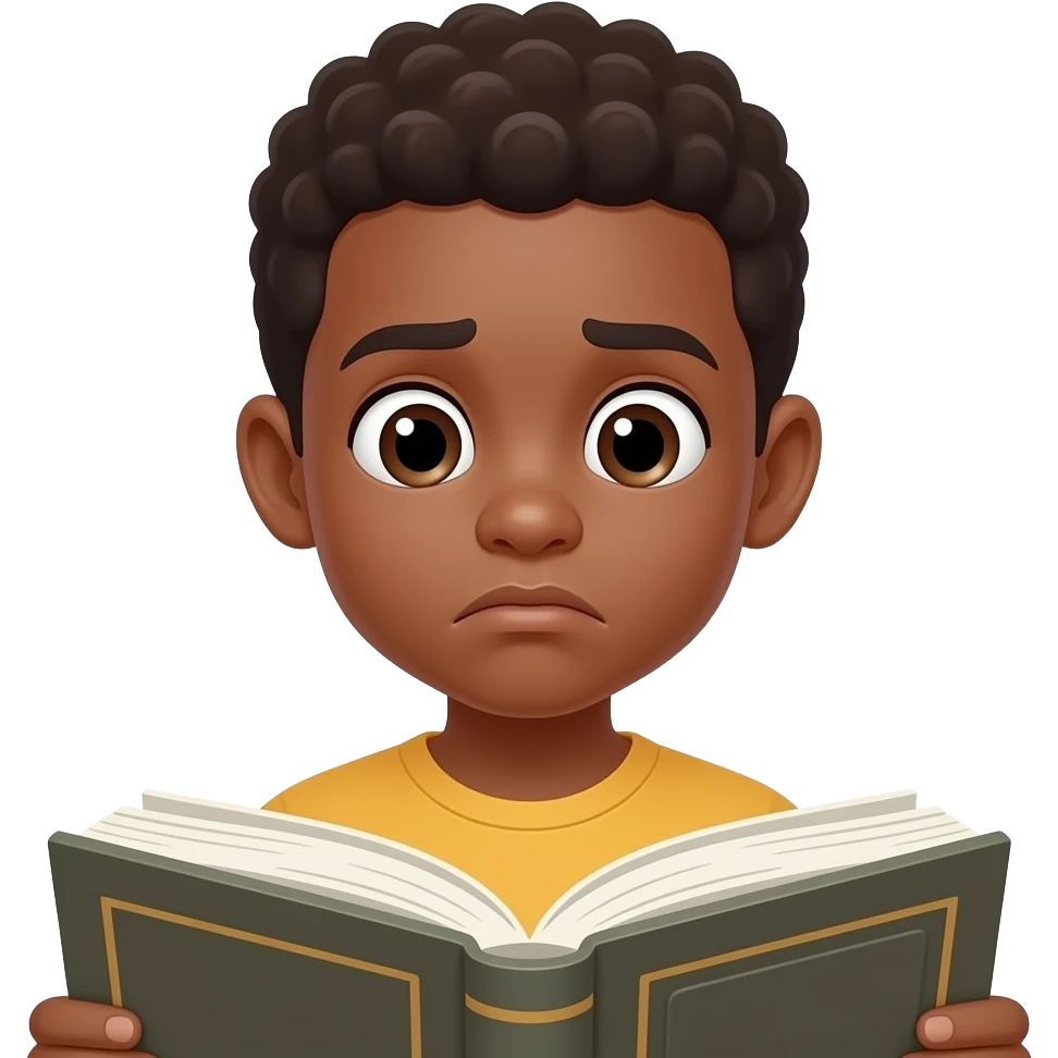black boy reading a book looking confused emoji