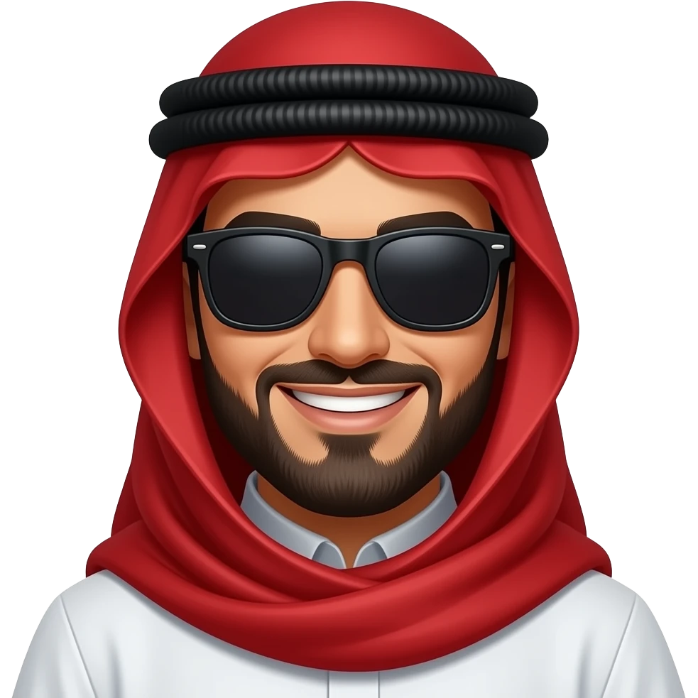 Árabe com trapo rojo con lentes oscuros y sonriendo emoji