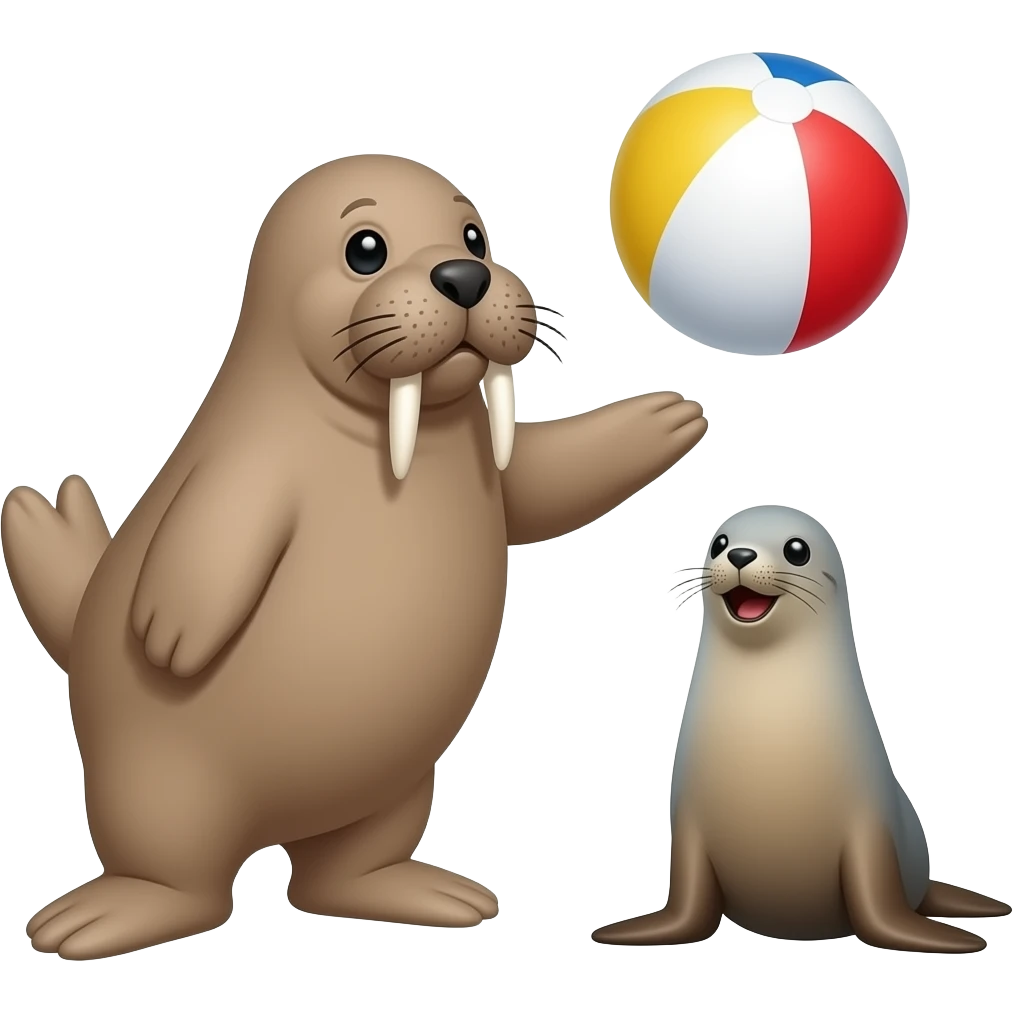 The walrus is playing beach ball catch with a seal emoji