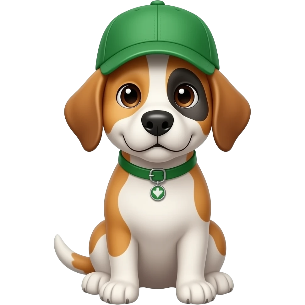 dog sitting  front view and wear green cap emoji